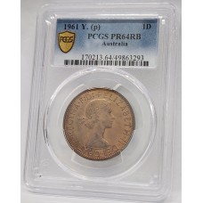 AUSTRALIA 1961Y. ONE 1 PENNY . PROOF . PCGS PR64 . PERTH